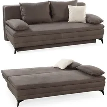 luma-home schönes für dein zuhause Dauer-Schlafsofa 202 cm, Couch mit Topper Bettkasten Wellenunterfederung in Braun / 15158
