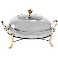 HuKaiL 3L Edelstahl Warmhaltebehälter, Rund Speisewärmer Chafing Dish mit Stützfüße, Warmhaltegerät Buffetwärmer für Cafeterias, Hotel, Schulkantinen, Bankette, 35 * 35 * 17cm, Gold