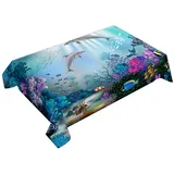 Hearda Tischdecke Abwaschbar Rechteckig, 3D Ozean Delphin Druck Polyester Tischdecken Wasserdicht Pflegeleicht Tischtuch für Küche Party Bar Restaurant (Unterwasserwelt,100x100cm)
