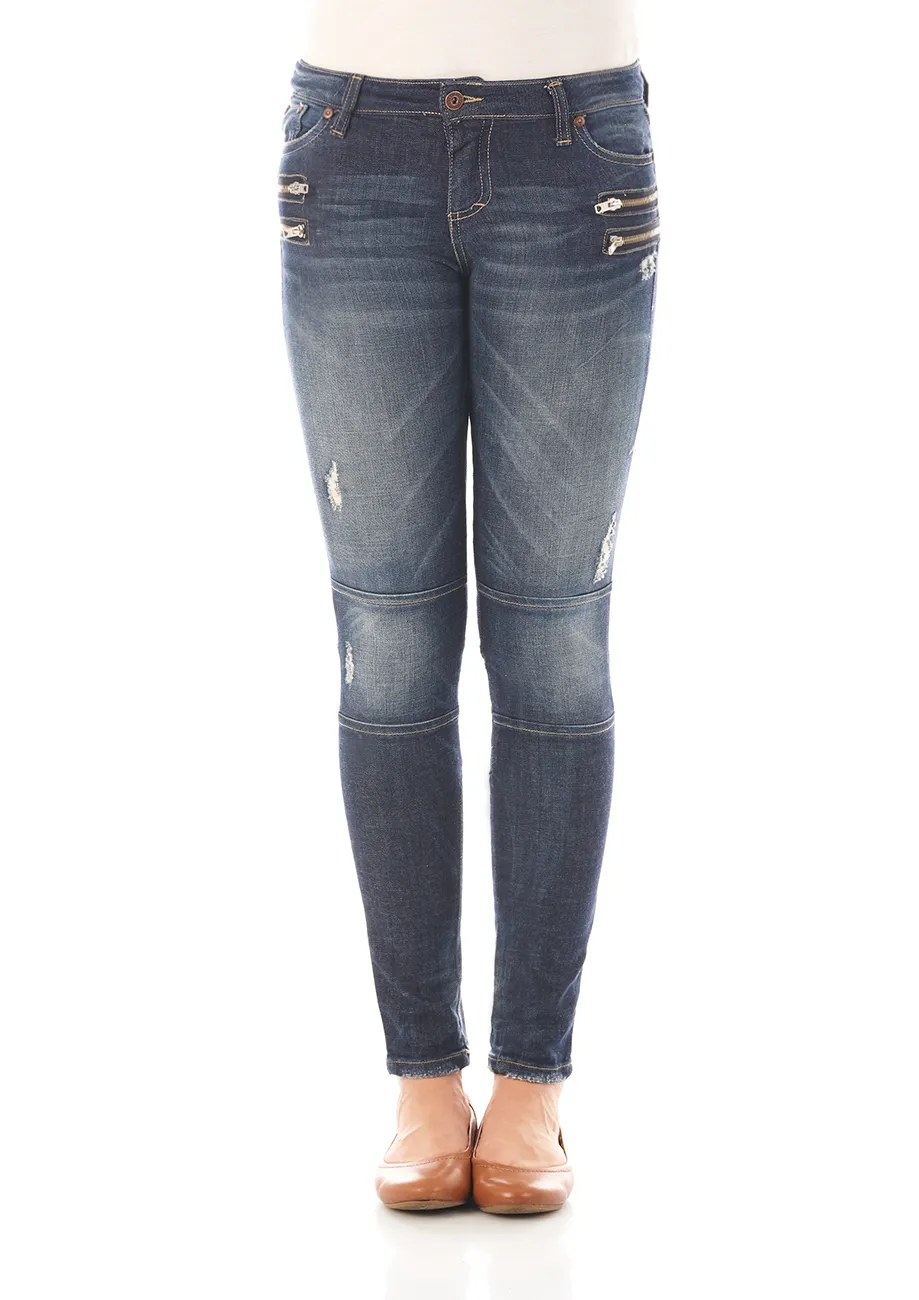 Please Damen Jeans P99F-LAV1128 Skinny Fit Blau Normaler Bund Knopfleiste XS
