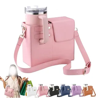 OKESYO Tasche für Stanley Cup, Tragetasche für Stanley Cup 40oz, Stanley Cup Zubehör Tasche für Meisten Wasserflaschen mit Fach und Verstellbarem Schultergurt(Rosa)