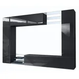 Vladon Wohnwand, Schwarz Hochglanz, Holzwerkstoff, 262x182.5x39 cm, Wohnzimmer, Wohnwände, Wohnwand-Sets