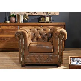 Massivmoebel24 Sessel Chesterfield Polyester 94 x 72 x 86 cm Braun