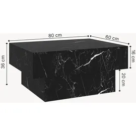 [en.casa] Couchtisch schwarz Weiß, Holzwerkstoff, Marmor Optik, Rechteckig,Rechteckig, 80x36x60 cm Marmoroptik,