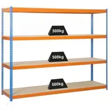 Proregal Schwerlastregal Wood Beast Four HxBxT 200 x 240 x 60 cm 4 Ebenen Fachlast 400 kg Blau-Orange