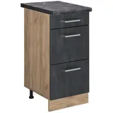 Vicco Schubladenunterschrank R-Line Schwarz Eiche 40 cm mit Arbeitsplatte Anthrazit