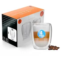 BigDean Latte-Macchiato-Glas 4 Stück doppelwandige Latte Macchiato Gläser 300 ml, 4-tlg., Glas, Borosilikat Glas, Spülmaschinen Fest, Lebensmittelecht. weiß