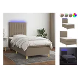 vidaXL Boxspringbett mit Matratze & LED Taupe 100x200 cm Stoff