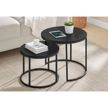 home collective Couchtisch 2er Set Rund Beistelltisch Loft Design 2 in 1 Verschachtelung kratzfeste Oberfläche, Wohnzimmer Marmor Optik mit Schwarzen Beinen