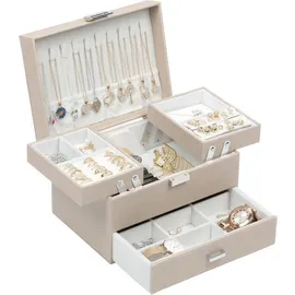 luxuskollektion Schmuckkästchen 3 Ebenen PU Leder Geschenkbox Mädchen Champagnerfarben