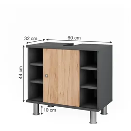 Vicco Waschbeckenunterschrank 6 Ablage 60 x 54 x 32 cm Eiche/Anthrazit
