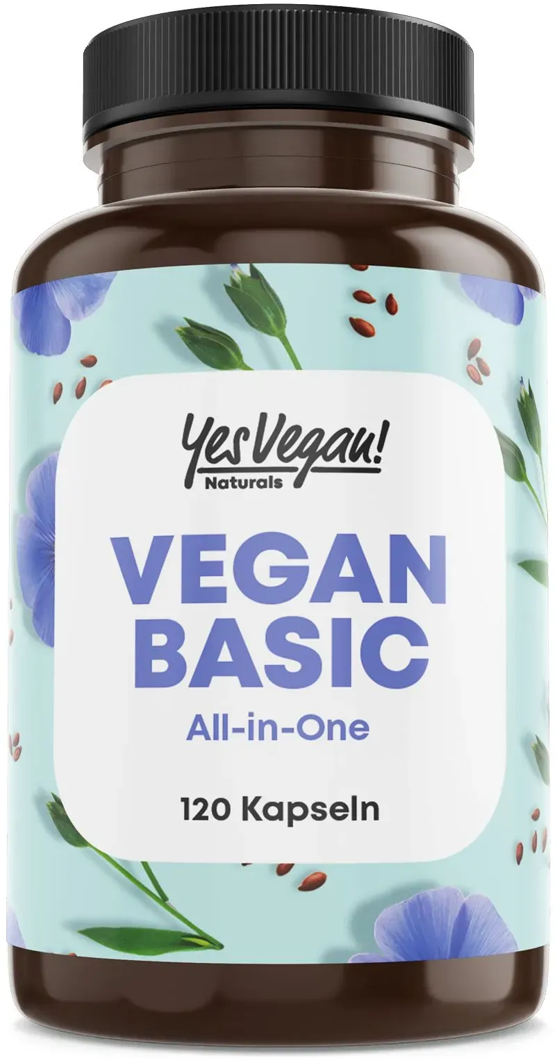 Yes Vegan® Vegan Basic - Vitamin B12 K2 D3 Eisen Zink Selen und Omega 3 Kapseln 3x66 g