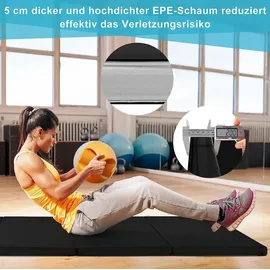 Costway 240 x 120 x 5 cm Weichbodenmatte, Gymnastikmatte Yogamatte mit 2 Tragegriffe, Turnmatte, Klappmatte, Fitnessm... - Schwarz