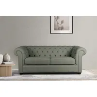 3-Sitzer HOME AFFAIRE "CHARENTE, optionale Schlafsofa, Chesterfield-Sofa, Bettfunktion", grün (oliv), B:198cm H:74cm T:89cm, 100% Polyester, Sofas, mit edler Knopfheftung und typischen Armlehnen, B/T/H 198/89/74 cm
