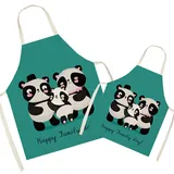 Baumwolle und Leinen Schürze für Eltern und Kind-Süße Panda-Mutter- und Kinderschürze, Kochen Backen Kunst Malerei Gartenschürzen Familie - Adult and kid