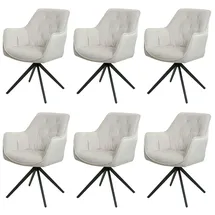 Mendler 6er-Set Esszimmerstuhl HWC-L80, Küchenstuhl Polsterstuhl Stuhl mit Armlehne, drehbar, Metall Stoff/Textil creme-beige - Beige