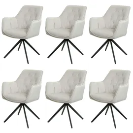 Mendler 6er-Set Esszimmerstuhl HWC-L80, Küchenstuhl Polsterstuhl Stuhl mit Armlehne, drehbar, Metall Stoff/Textil creme-beige - Beige