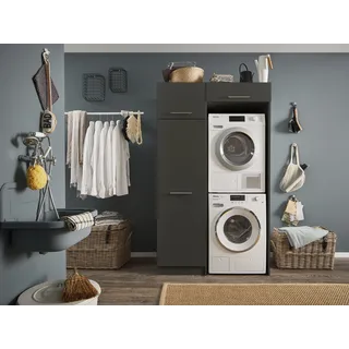 laundreezy Waschmaschinenschrank für Trockner und Waschmaschine, Mehrzweckschrank und Schrankaufsatz, Anthrazit - Praktischer Waschmaschinen-Überbauschrank - 117,5 x 200 x 67,5 cm