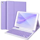 Tastatur Hülle für iPad 9/8/7. Generation 10,2 Zoll, abnehmbare Hülle mit Bluetooth-Tastatur für iPad 9. Generation 10,2 Zoll mit Stifthalter, automatisches Aufwachen/Aufwachen, Lila