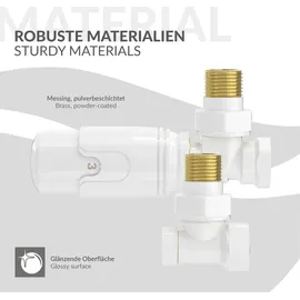 luxebath Thermostatventil + Rücklaufverschraubung für Heizkörper Komplett-Set Eckform Weiß