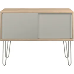Bisley MultiRange Sideboard in Eiche-Lichtgrau - Büroschrank mit Schiebetüren 100cm breit, Retro-Design Kommode aus Holz & Metall, Schrank für