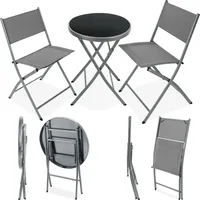 Tectake tectake® Bistro-Set, klappbar, für 2 Personen, UV-beständig, Tisch mit Sicherheitsglasplatte