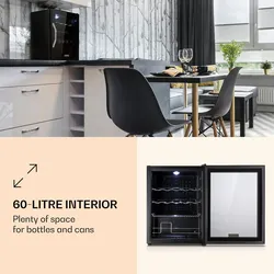 Klarstein Beersafe XL Onyx Kühlschrank 60 Liter 4 Böden Panoramaglastür Schwarz