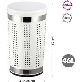 MSV Wäschekorb Wäschesammler Wäschetruhe mit Sitzkissen Rund, 60,5 cm Höhe Metall Weiß