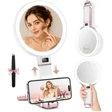 B Beauty Planet 30X/1X Vergrößerungsspiegel mit Licht, Höhenverstellbarer Schminkspiegel mit Beleuchtung, Faltbarer Handspiegel mit Digitalanzeige & Handyhalterung, Tisch- und Reisespiegel, Roségold