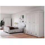 Lomadox Schlafzimmer-Set TERMOLI-163, (Spar-Set, 5-tlg., Bettgestell Nachttische Kleiderschrank Wäscheschrank), Kiefer massiv in weiß, 160 cm Liegefläche, viel Stauraum weiß