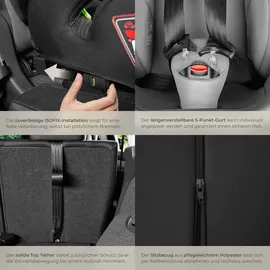 Tectake tectake® Autositz i-Size Zulassung, ISOFIX-Installation und Top Tether, mit Seitenaufprallschutz, längenverstellbarer 5-Punkt-Gurt, 8-fach höhenverstellbare Kopfstütze, ab 15 Monaten von 76 bis 150 cm, Belastbarkeit 36 kg