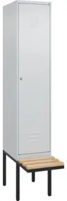 C+P Spind Classic PLUS, Bank, 1 Abteil, 2120x400x815mm, 7035/7035 Verschluss Zylinderschloss 4 Garderobenhaken   Sitzbanktyp auskragend