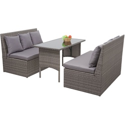 Poly-Rattan Garnitur MCW-G16, Garten-/Lounge-Set Sitzgruppe, Gastronomie 2x2er Sofa Tisch ~ grau, Kissen dunkelgrau