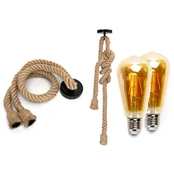 Aigostar E27 Hanfseil-Lampenfassung Vintage Nostalgie Retro mit 2 Fassungen Natur mit LED Leuchtmittel
