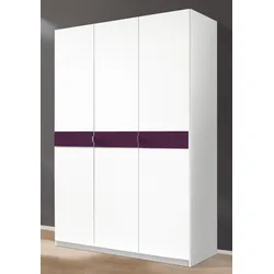 Kleiderschrank PRIESS "Madrid", weiß (weiß, brombeerglas), B:140cm H:193cm T:54cm, Holzwerkstoff, Schränke, mit farbiger Glasauflage