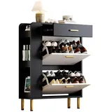 Yorbay Schuhschrank Freistehender Schuhschrank mit 1 Schublade & 3 offenen Fächern (80x24x105cm) moderner, schmaler Schuhkasten in Weiß-Schwarz schwarz