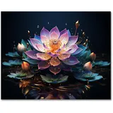 Fünf Bunte Lotusblüten Malen nach Zahlen Erwachsene, Lotus-Schlafflora Malen nach Zahlen, Malen nach Zahlen de Pinsel und Acrylfarbe, 16X20 Inch Flammen Malen nach Zahlen Erwachsene Familie Freundes