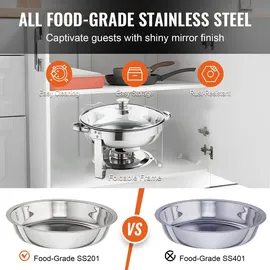 Vevor 2 Stk. Chafing Dish Profi Set Wärmebehälter Edelstahl + Glas Buffet Set Rund 2 x 3,5 L, 33,5 x 33,5 x 7 cm Jeder Behälter, Speisewärmer für Buffets, Familienfeiern, Bankette, Hochzeiten usw.