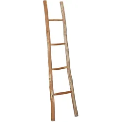 Relaxdays Dekoleiter, 150 cm hoch, Holzleiter Garten, 4 Sprossen, Kastanie, Handarbeit, Handtuch- & Kleiderleiter, natur