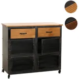 Mendler Kommode HWC-N28, Schrank, Rollen 2 Schubladen, 3D-Struktur Industrial Retro Metall Holz 90x100x40cm schwarz, braun - Braun
