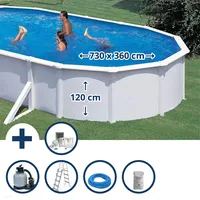 Gre Stahlwandpool Set (6-teilig) hoch oval Classic 730x360x120 cm,