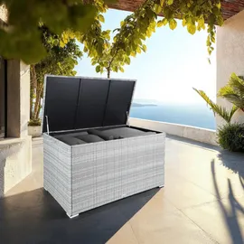 Tectake tectake® Auflagenbox, mit Aluminiumgestell und Rattangeflecht, komfortable Hubautomatik, 145 x 82,5 x 79,5 cm