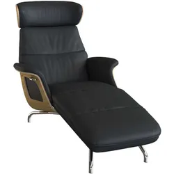 Loungesessel FLEXLUX "Clement Chaislongue, Relaxstuhl, Liegesessel", schwarz (deep schwarz), B:81cm H:102cm T:152cm, 100% Echtleder, Sessel, Rücken- & Kopfteilverstellung, Armlehne, Eiche geölt, Fuß Alu