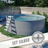 POOL Total Rund Pool Set SILBER Ø 5,00 x 1,20 m anthrazit Folie grau aufgestellt Stahlwand