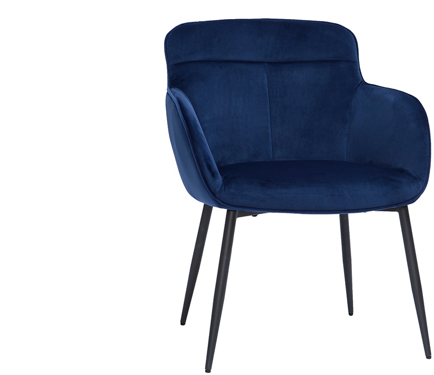 Chaise design en tissu velours bleu foncé et métal noir FRIDA