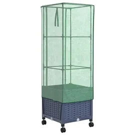vidaXL Gartenplanter mit Gewächshausabdeckung und Rädern Blaugrau 1 St.
