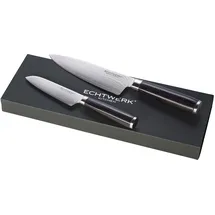 Echtwerk Damaszener Messer Set, 2-TLG, Kochmesser/Küchenmesser, Santokumesser/traditionelles japanisches Messer, Damaststahl, Glattschliff, ergonomische Messergriffe aus Pakka-Holz, Aufbewahrungsbox