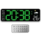 Tomedeks Wanduhr Digital 12 Zoll LED Wanduhr Groß Display Digital Uhr mit Fernbedienung Countdown Einstellbarer Helligkeit Wanduhr mit Uhrzeit/Datum/Temperatur für Wohnzimmer Küche Büro Gym