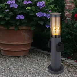 GLOBO Stehleuchte mit Steckdose anthrazit Sockelleuchte Edelstahl Steckdosensäule mit Licht, rauch, Fernbedienung dimmbar, 1x RGB LED 8,5w 806lm, Dxh 7,6x45 cm, 3er Set