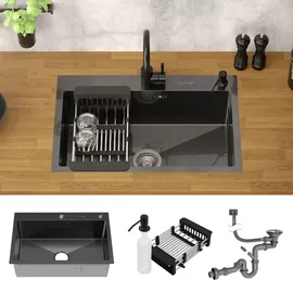 ML-Design Spülbecken Edelstahl 68x45cm Anthrazit 1 Becken mit Abtropfkorb Siphon